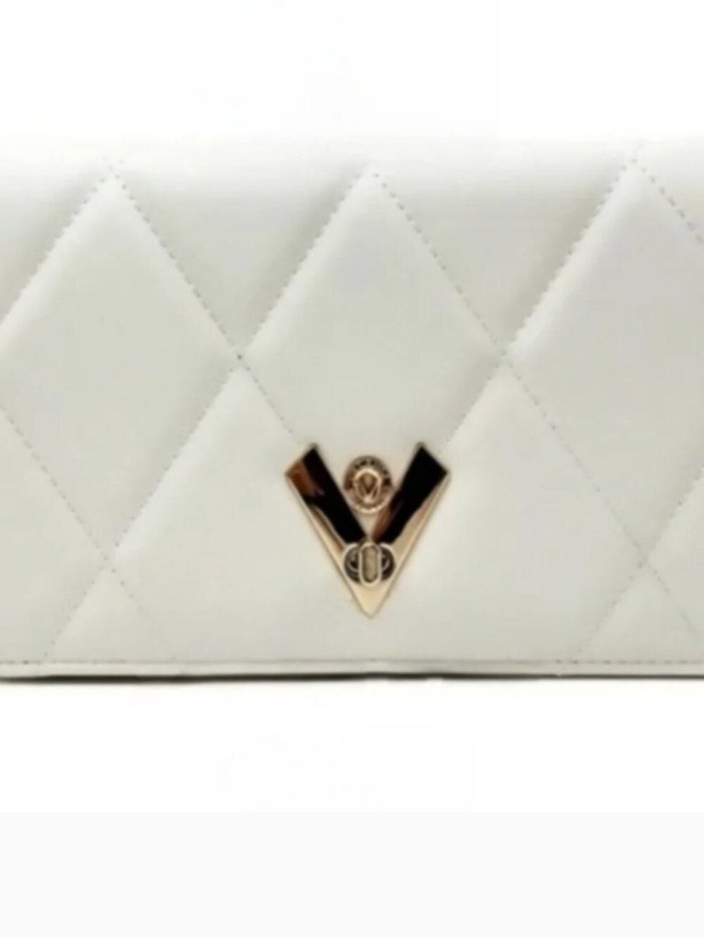 NWT Valentino Orlandi White Quilted Crossbody Bag V Logo Gold Hardware